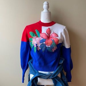 FARM Rio sweater with floral appliqué